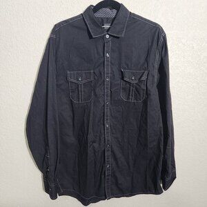 Michael Brandon Shirt Mens Rockabilly Black Button-Up Long Sleeve Large